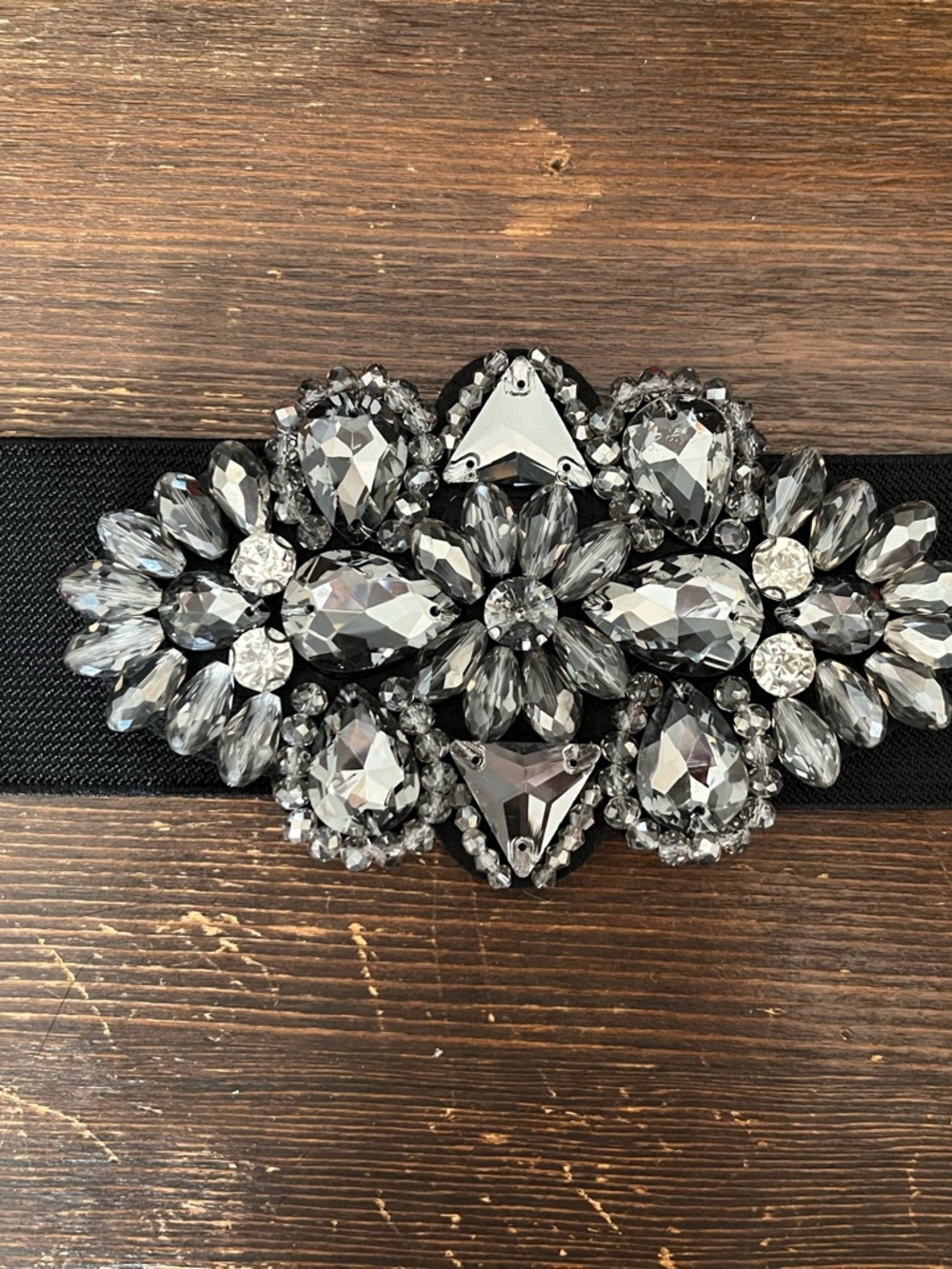 Nine West Black Elastic Belt with Taupe Snap Panel